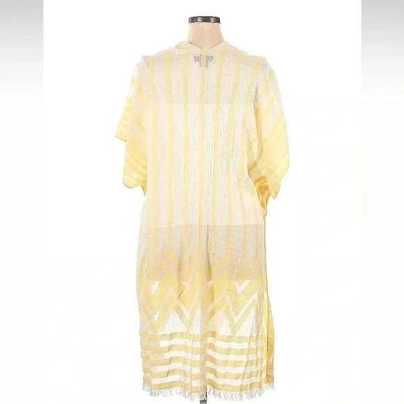 Steve Madden Open Front Duster Yellow White Kimono Swim Cover Up  One Size Large - Picture 2 of 5